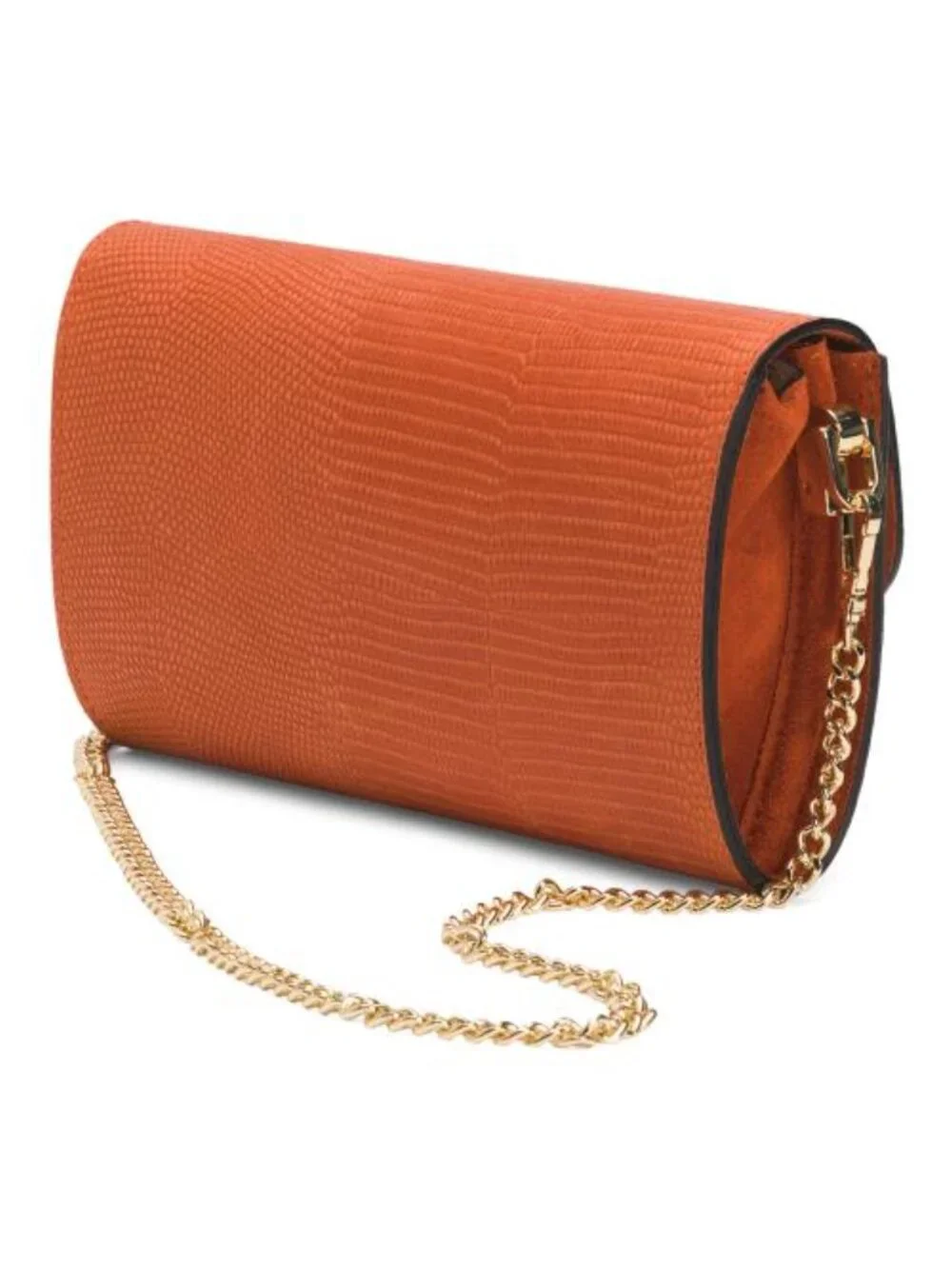 VIOLA CASTELLANI Made In Italy Leather Bar Turnlock Lizard Clutch